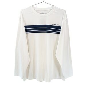 HANG TEN Men's UV Protection Crew‎ Neck Long Sleeve Sun Tee • XL • white, blue